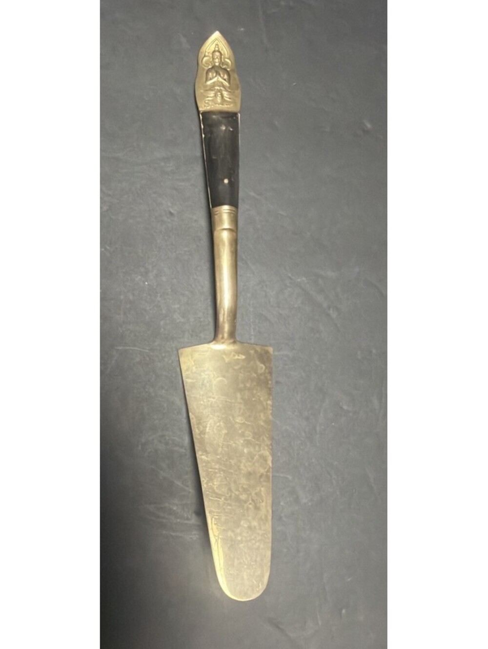 Vintage Brass and Wood Pie Cake Server Thailand Mid Century Modern Rosewood